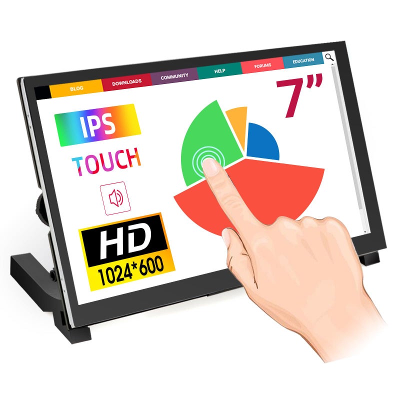 ELECROW 7 Inch Touchscreen Monitor for Raspberry Pi - 1024x600 IPS Capacitive Touch Screen HD Mini LCD Display with Stand Compatible with Raspberry Pi 5/4B/3B+/3B, BB Black, Win11/10/8/7, Driver Free - Image 1